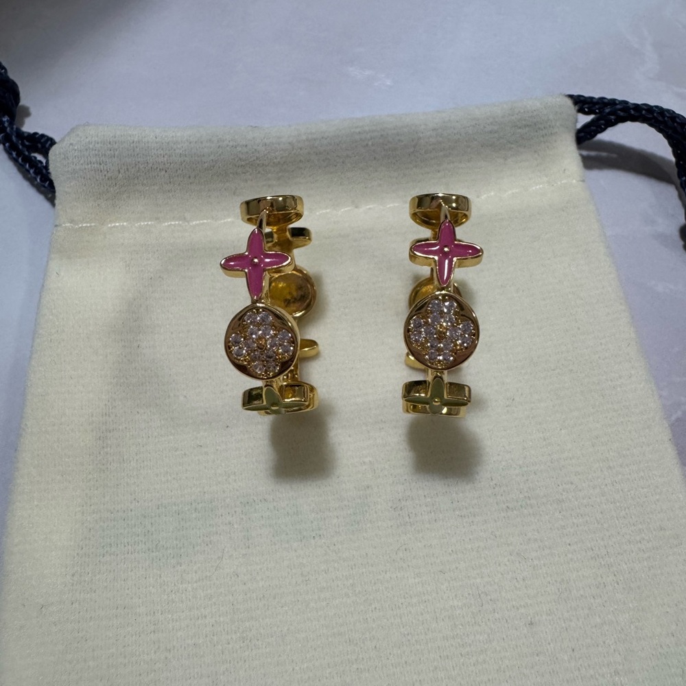 Gold Earrings with Pink Accents